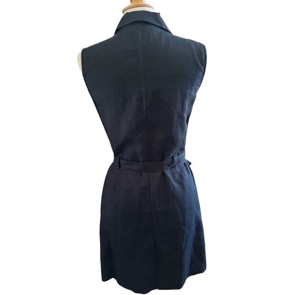 Vintage Thalian Black Linen button up Sleeveless Dress w/pockets & belt Size 8 - Picture 4 of 15